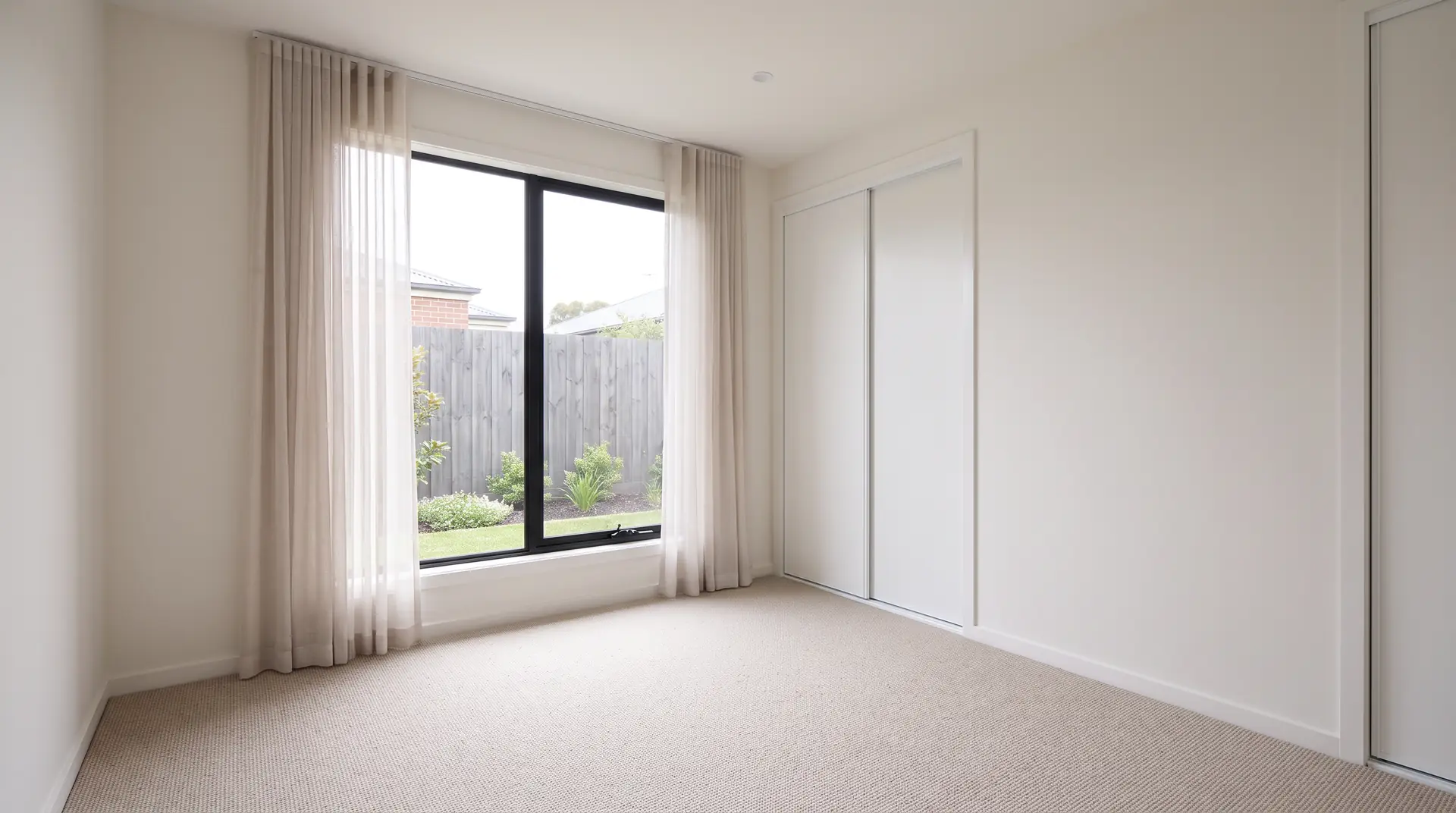 Illustration: an empty, freshly cleaned bedroom, the kind of room a property condition report records before a tenancy